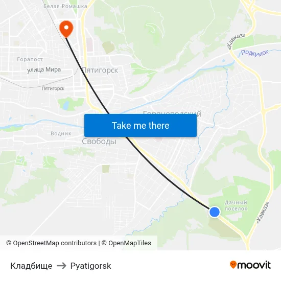 Cemetery to Pyatigorsk map