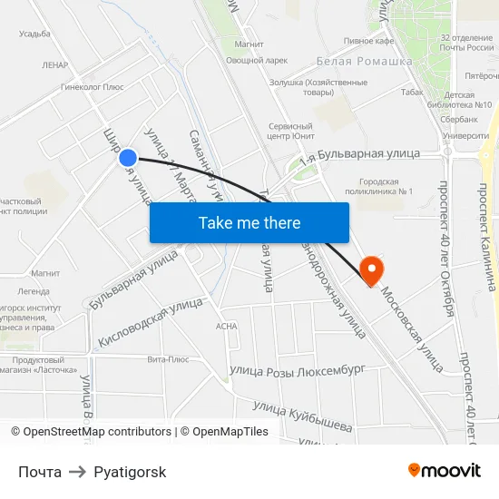 Почта to Pyatigorsk map