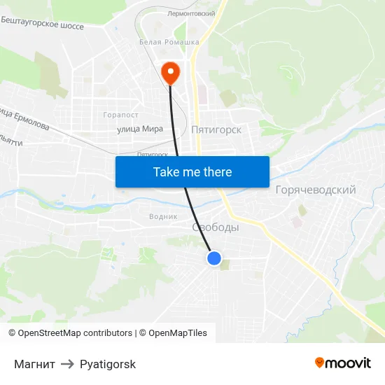 Magnit to Pyatigorsk map