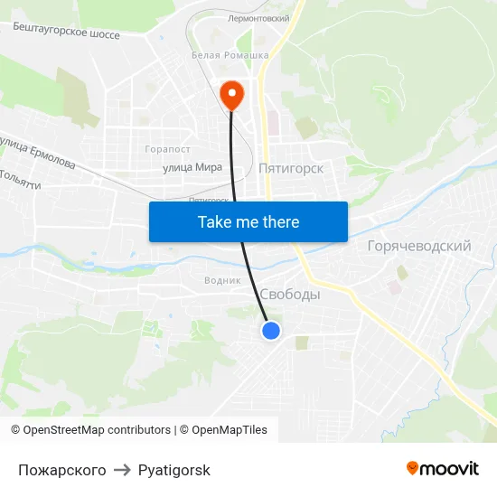 Pozharsky to Pyatigorsk map