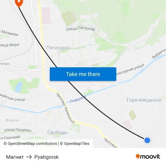 Magnit to Pyatigorsk map