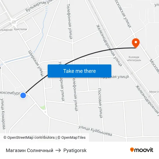 Solnechny Store to Pyatigorsk map