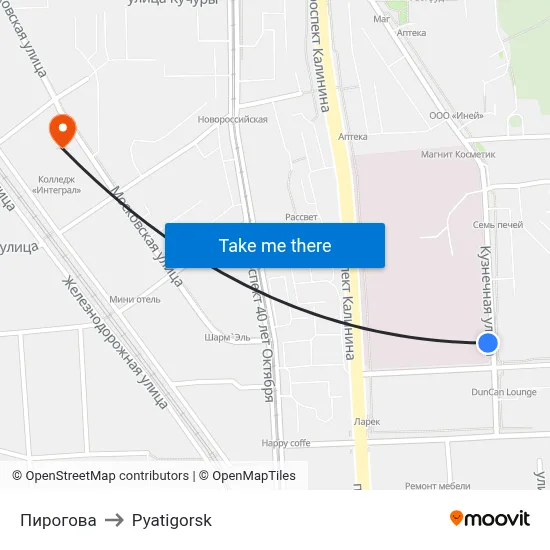 Pirogova to Pyatigorsk map