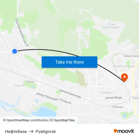 Oil Depot to Pyatigorsk map