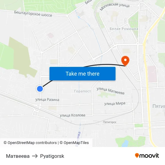 Matveeva to Pyatigorsk map