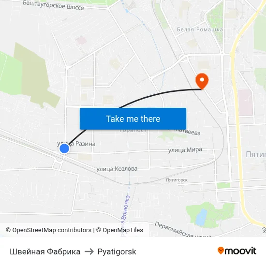 Sewing Factory to Pyatigorsk map