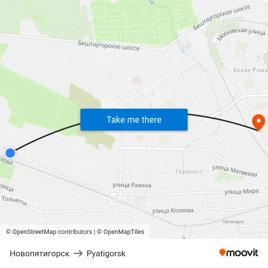 Новопятигорск to Pyatigorsk map