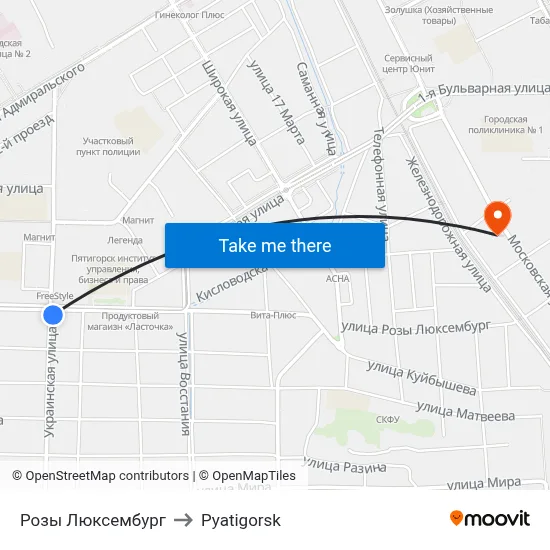 Rosa Luxemburg to Pyatigorsk map