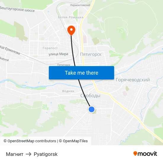 Magnit to Pyatigorsk map