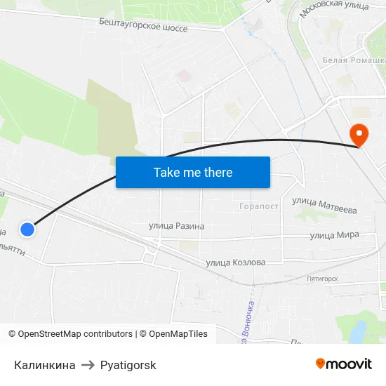 Kalinkina to Pyatigorsk map