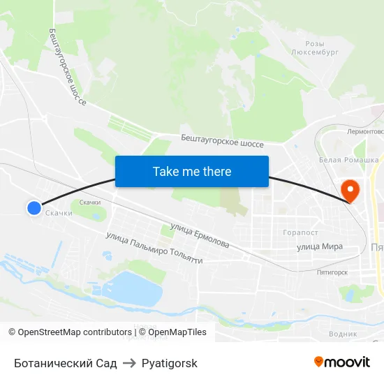 Ботанический Сад to Pyatigorsk map