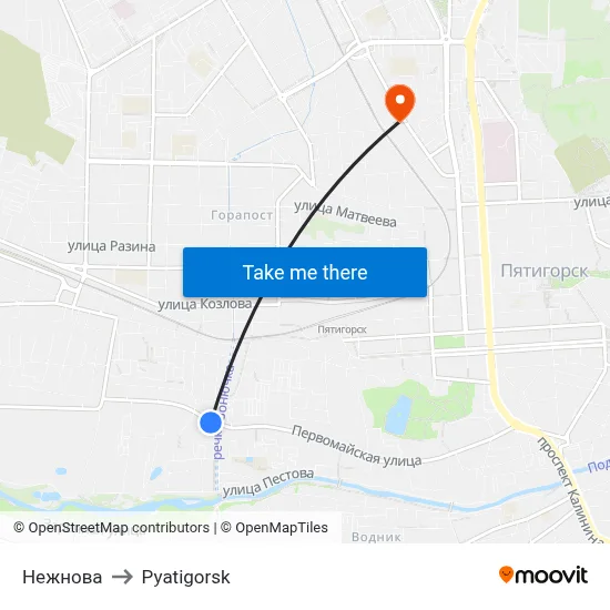 Nezhnova to Pyatigorsk map