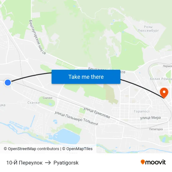 10th Lane to Pyatigorsk map