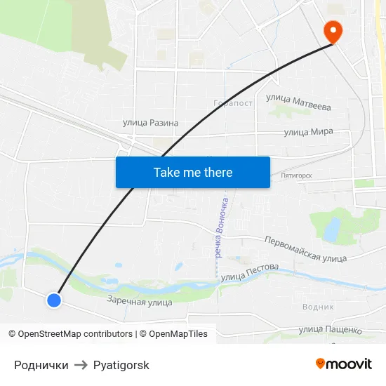 Rodnichki to Pyatigorsk map