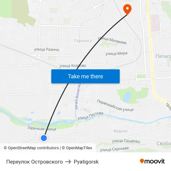 Ostrovsky Lane to Pyatigorsk map
