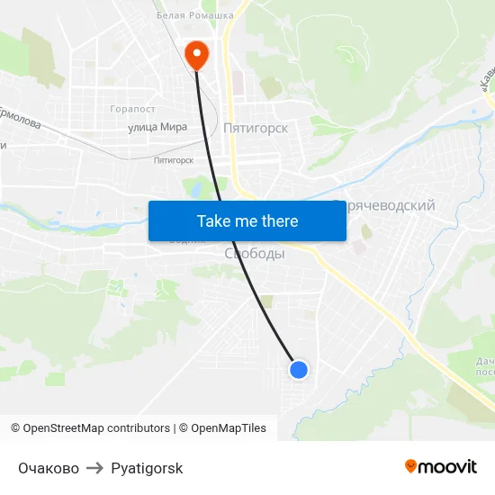 Ochakovo to Pyatigorsk map
