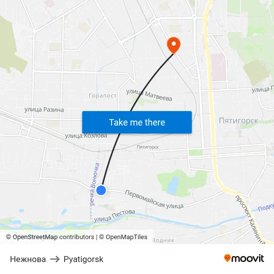 Nezhnova to Pyatigorsk map