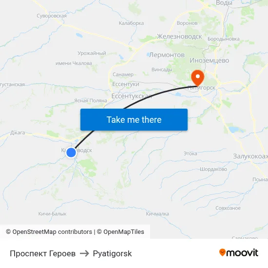 Heroes Avenue to Pyatigorsk map
