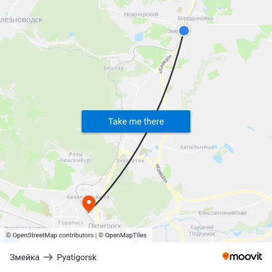 Змейка to Pyatigorsk map