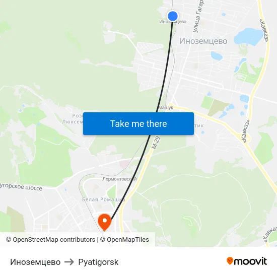 Иноземцево to Pyatigorsk map