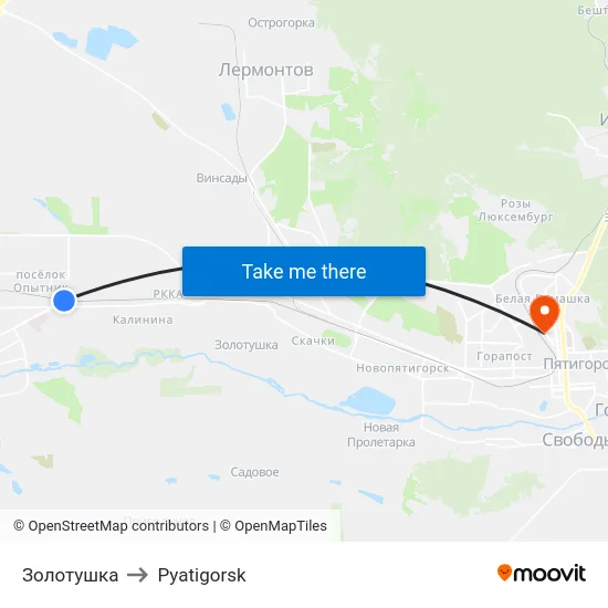 Золотушка to Pyatigorsk map