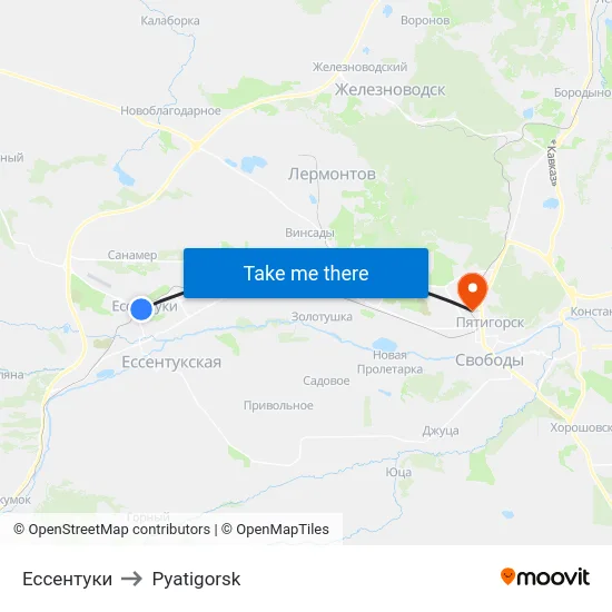 Ессентуки to Pyatigorsk map