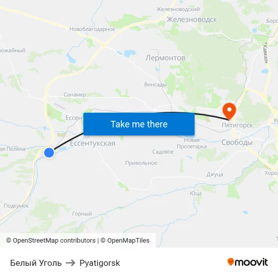 Bely Ugol to Pyatigorsk map