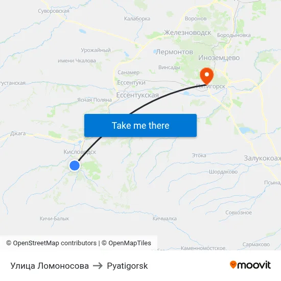Lomonosov Street to Pyatigorsk map