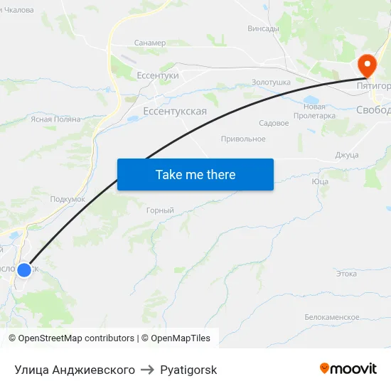 Andzhievsky Street to Pyatigorsk map