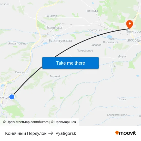 Konechnyi Lane to Pyatigorsk map