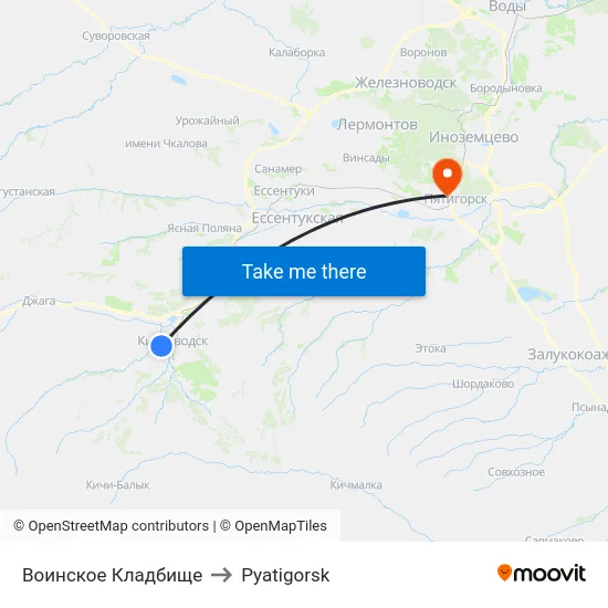 Воинское Кладбище to Pyatigorsk map