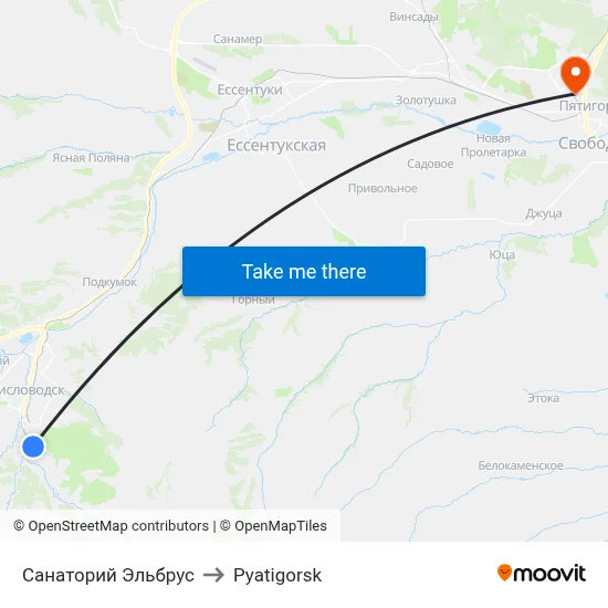 Elbrus Sanatorium to Pyatigorsk map