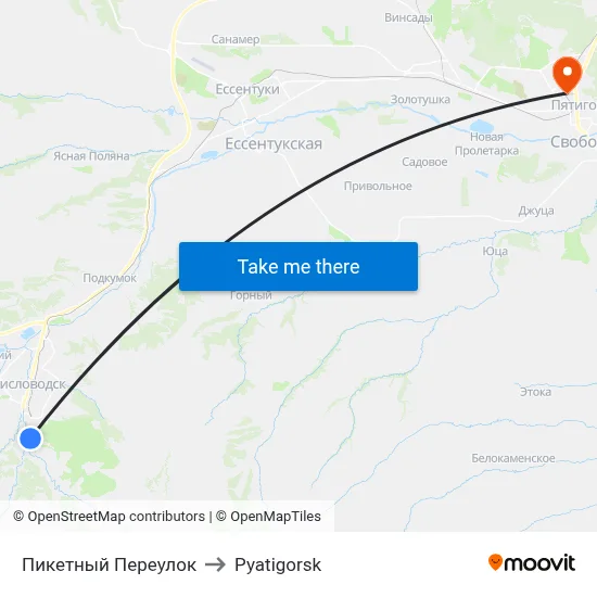 Piketny Lane to Pyatigorsk map