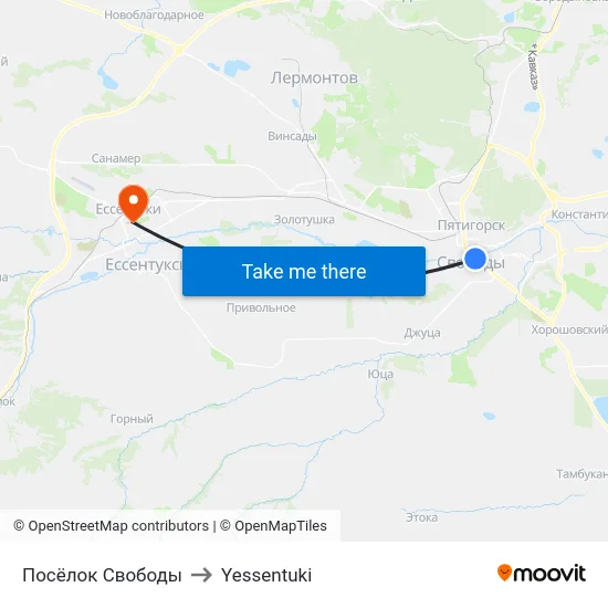 Посёлок Свободы to Yessentuki map