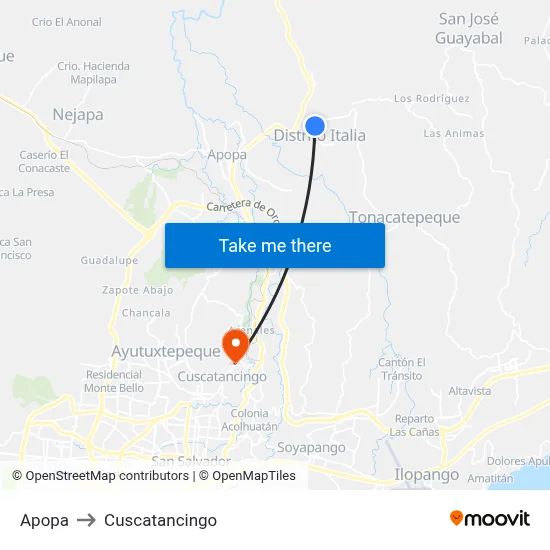 Apopa to Cuscatancingo map