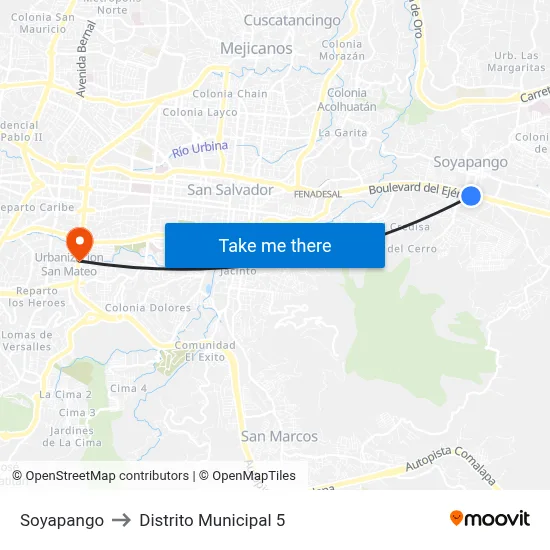 Soyapango to Distrito Municipal 5 map