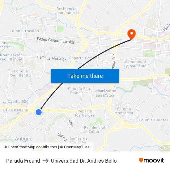 Parada Freund to Universidad Dr. Andres Bello map