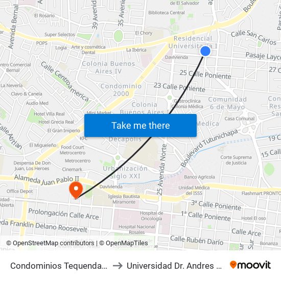 Condominios Tequendamas to Universidad Dr. Andres Bello map