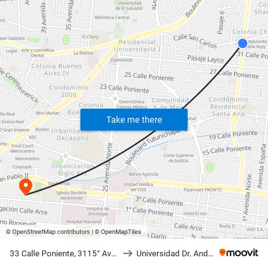 33 Calle Poniente, 3115° Avenida Norte to Universidad Dr. Andres Bello map