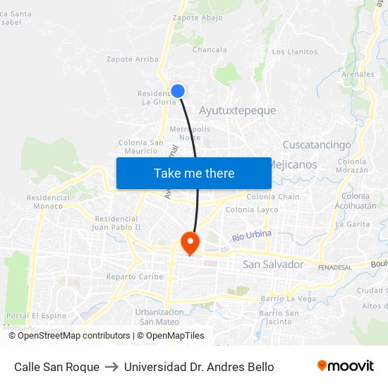 Calle San Roque to Universidad Dr. Andres Bello map