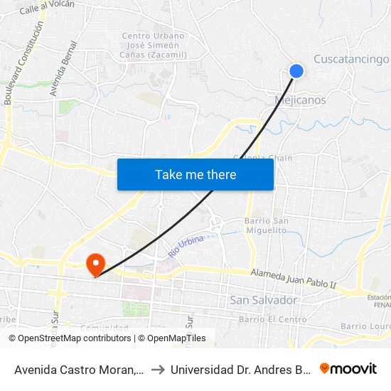 Avenida Castro Moran, 50 to Universidad Dr. Andres Bello map