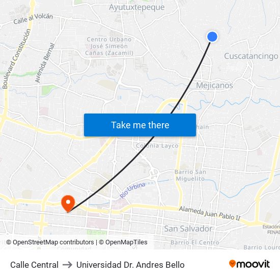 Calle Central to Universidad Dr. Andres Bello map