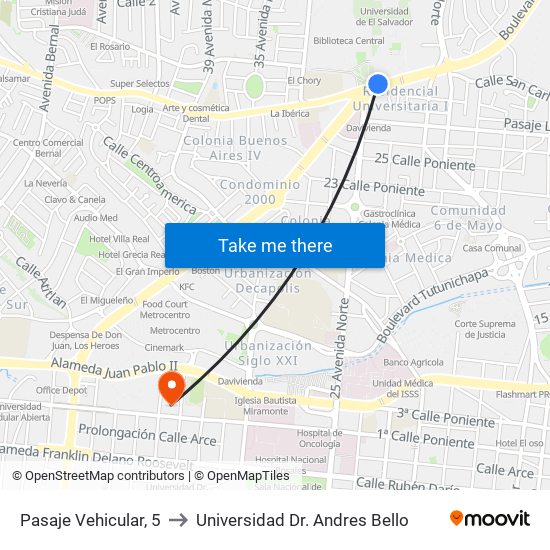 Pasaje Vehicular, 5 to Universidad Dr. Andres Bello map