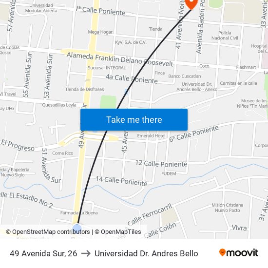 49 Avenida Sur, 26 to Universidad Dr. Andres Bello map