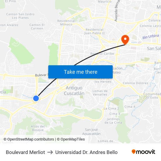 Boulevard Merliot to Universidad Dr. Andres Bello map