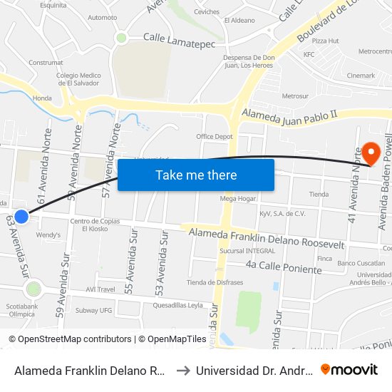 Alameda Franklin Delano Roosevelt, 4 to Universidad Dr. Andres Bello map