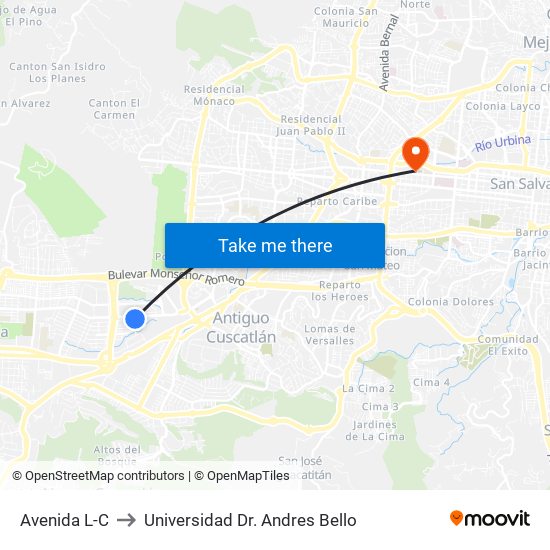 Avenida L-C to Universidad Dr. Andres Bello map