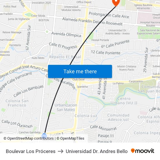 Boulevar Los Próceres to Universidad Dr. Andres Bello map