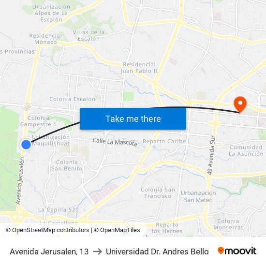 Avenida Jerusalen, 13 to Universidad Dr. Andres Bello map