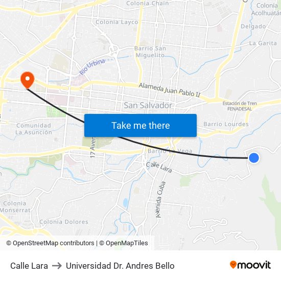 Calle Lara to Universidad Dr. Andres Bello map